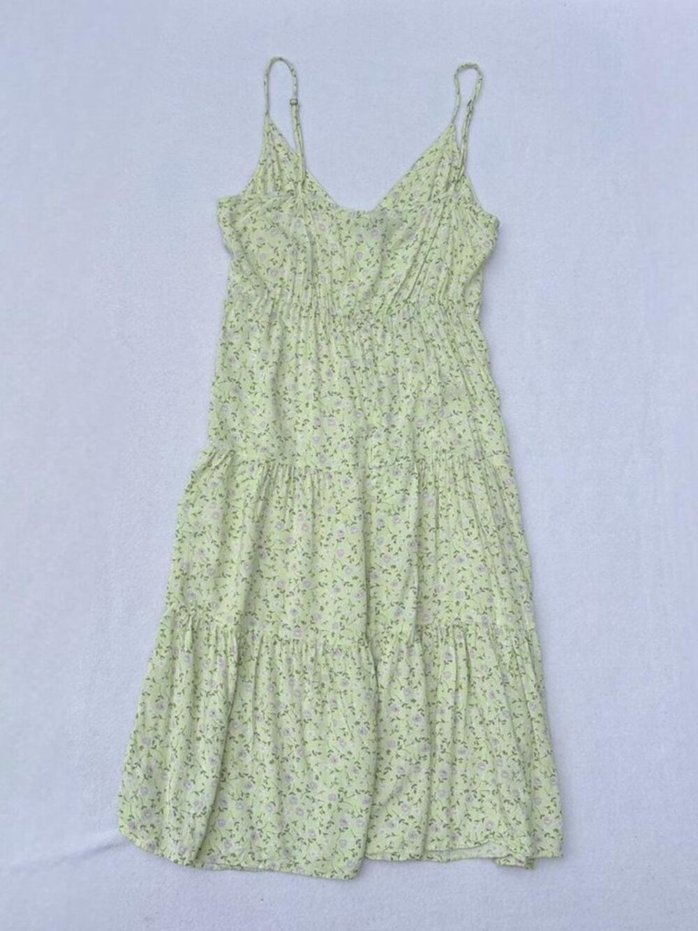 Wild Fable Green Floral Tiered Ruffle Dress Sz M Cottagecore Fairycore Teacher